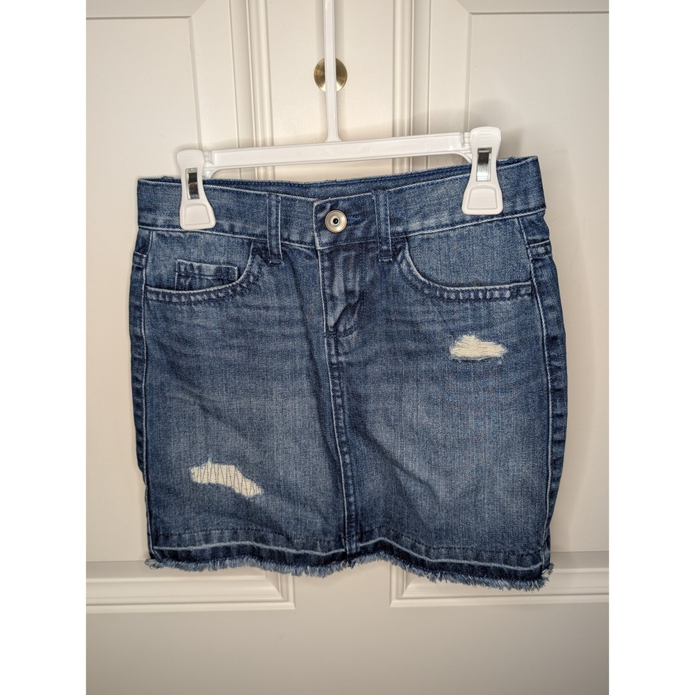 The Childrens Place Girls Denim Mini Skirt Medium Wash Distressed Size 6X / 7